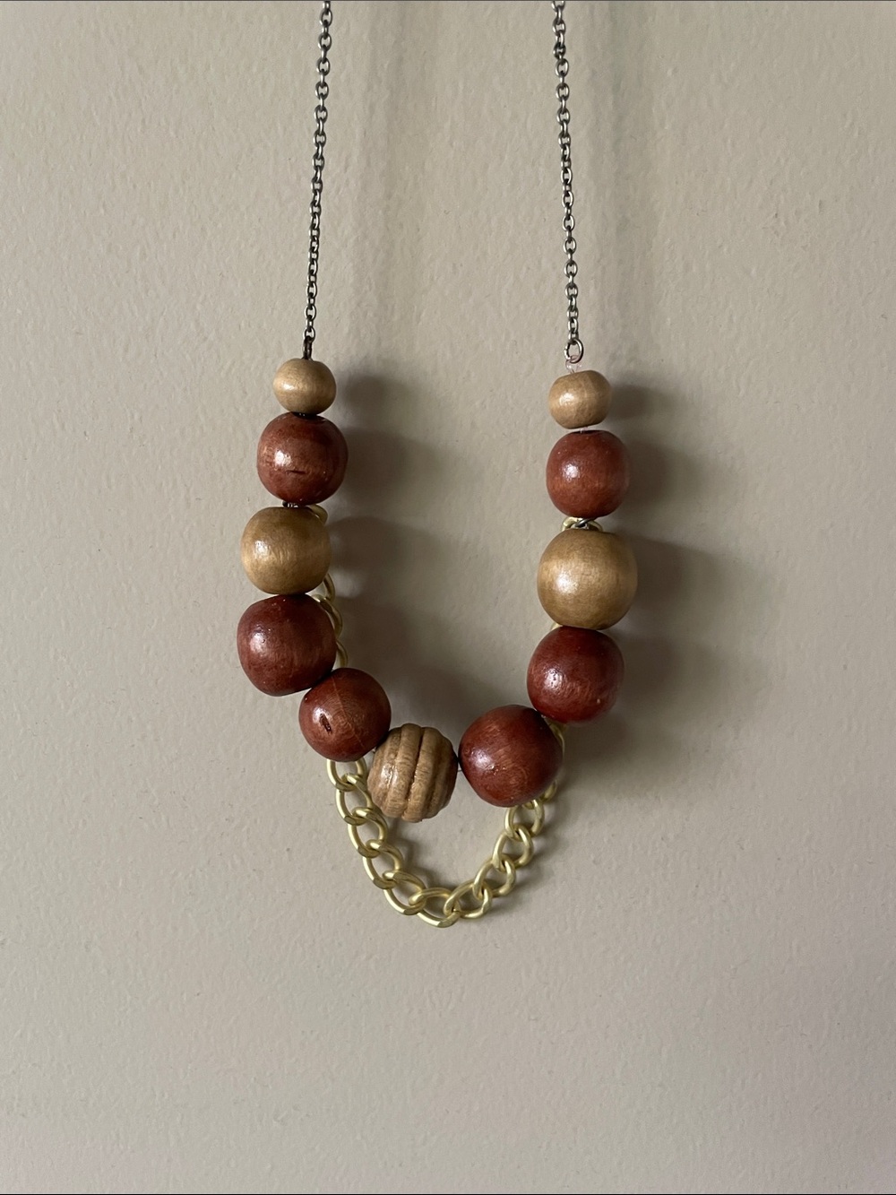 Wooden bead statement necklace